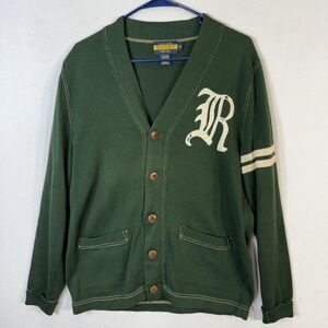 Vintage Ralph Lauren Rugby Mens Green Lightweight Cardigan V-Neck Sweater Size M